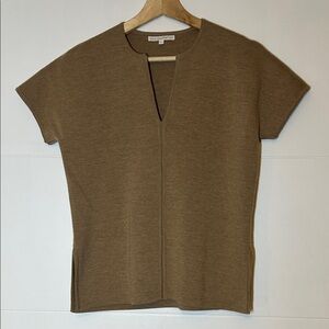 ANN MASHBURN Camel Tan Short Sleeve Wool Sweater Top